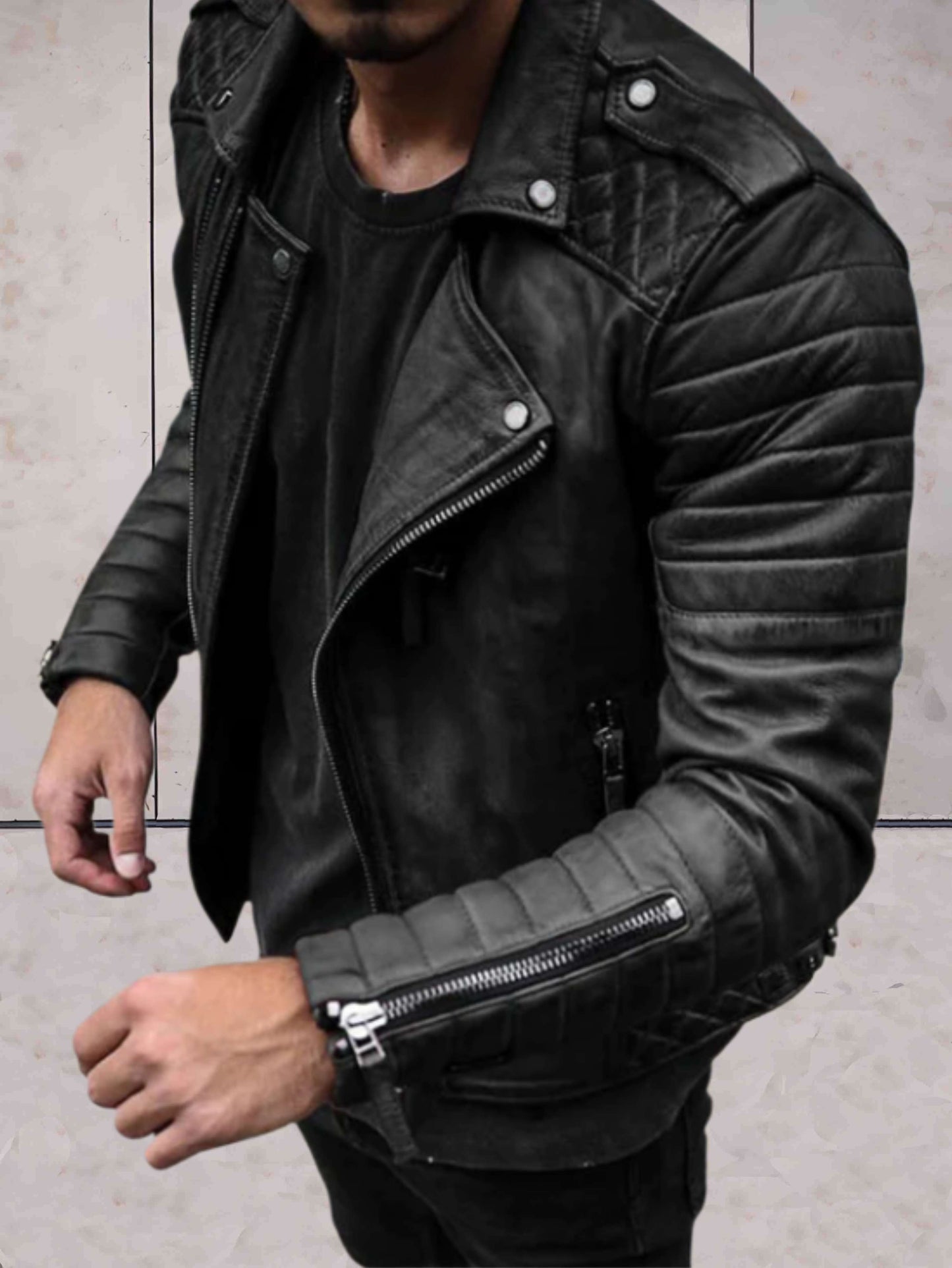 Emman™ - elegante, leicht zu tragende Lederjacke mit Taschen und Ärmeln mit Reißverschluss