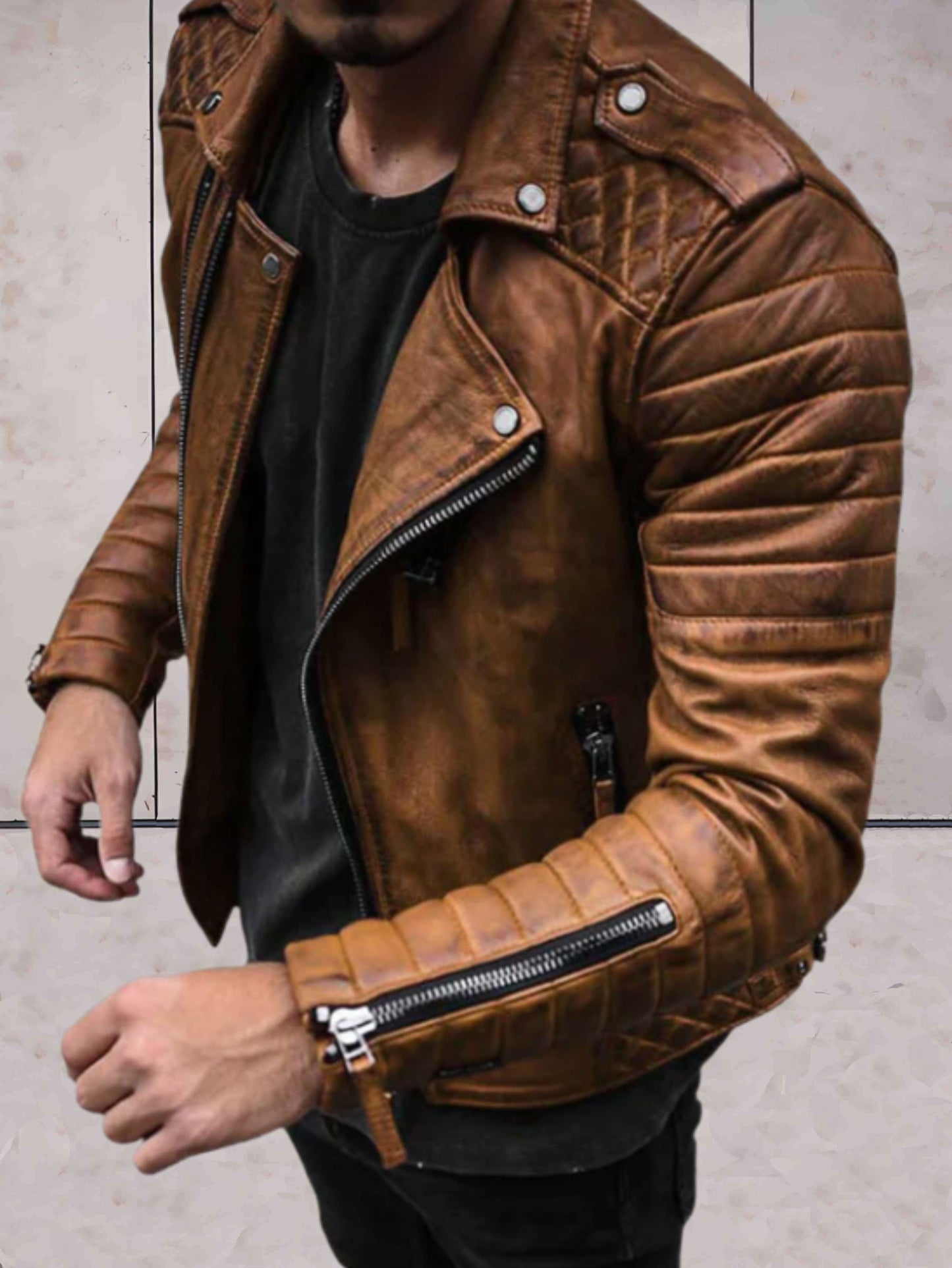 Emman™ - elegante, leicht zu tragende Lederjacke mit Taschen und Ärmeln mit Reißverschluss