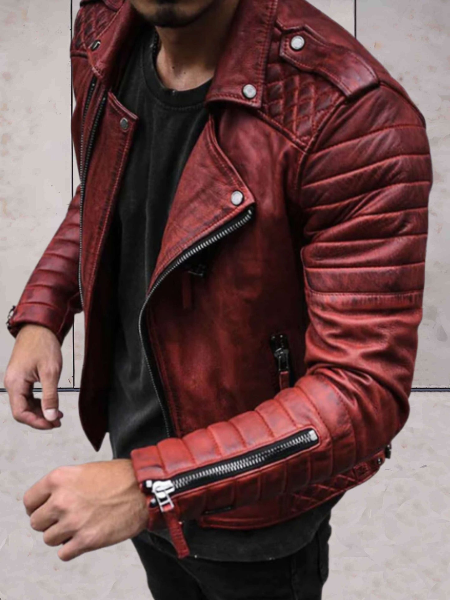 Emman™ - elegante, leicht zu tragende Lederjacke mit Taschen und Ärmeln mit Reißverschluss